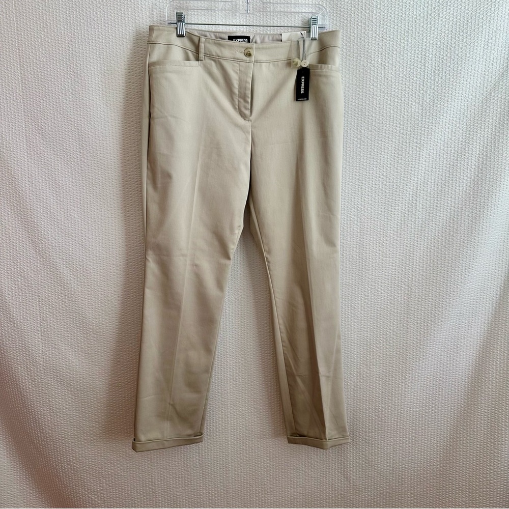 EXPRESS Tan Straight Leg Mid Rise Trouser Pants Size 12R Stretch Workwear NWT